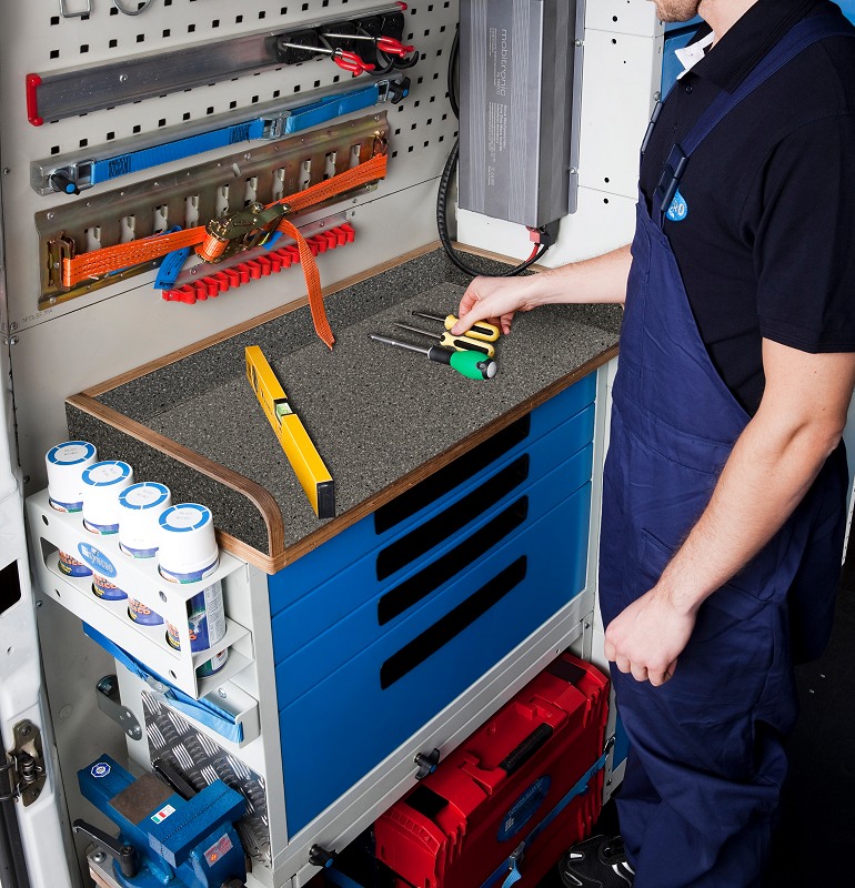 Banco de trabajo de madera marmolada Syncro México y Chile